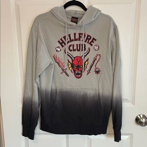 Stranger Things Hellfire Club Hoodie Small Ombré Dip Dye Gray Black Graphic